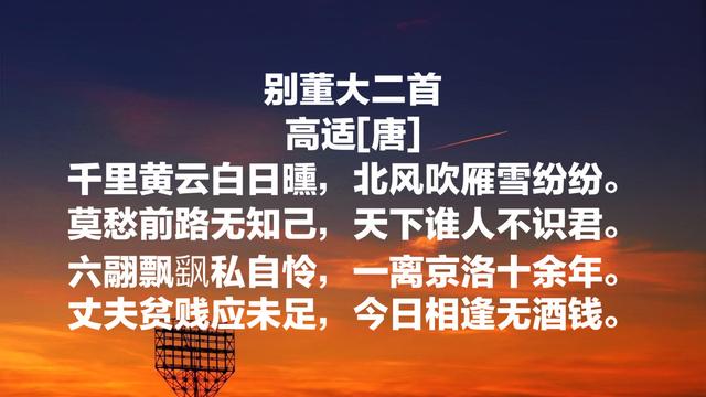 边塞诗人潇洒豪放，高适这诗雄浑悲壮，边疆风土人情尽在诗中