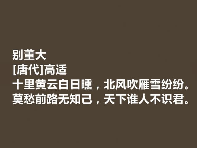 盛唐著名边塞诗人，高适诗，情感慷慨激昂，振奋人心