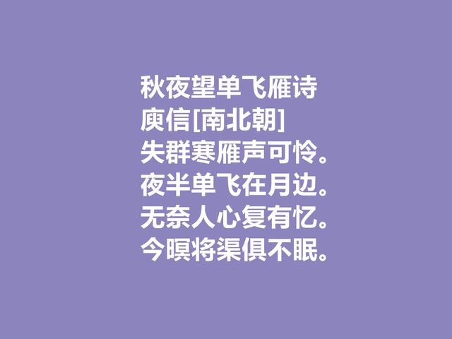 南北朝著名诗人，庾信诗，文字精妙，思想深刻，你觉得如何？