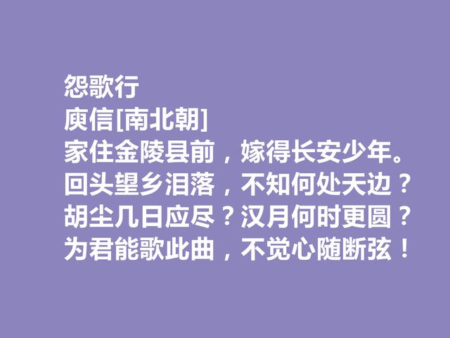 南北朝著名诗人，庾信诗，文字精妙，思想深刻，你觉得如何？