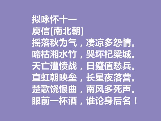 南北朝著名诗人，庾信诗，文字精妙，思想深刻，你觉得如何？