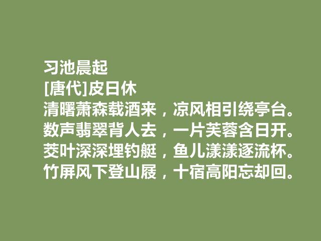 晚唐最著名诗人之一，皮日休诗，清雅奇峭，具备浓烈的时代感