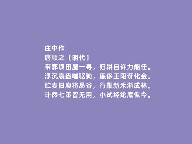 明朝著名诗人，唐顺之诗，体现出真性情，尤其田园诗堪称一绝