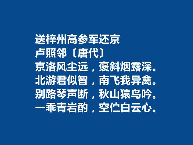 初唐四杰卢照邻，细品他这首诗，充满孤独痛苦之情，凸显骚怨精神